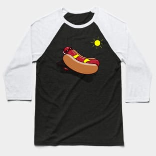 Chilling Cute Funny Hotdog Sunbathing Summer Beach Cartoon Baseball T-Shirt